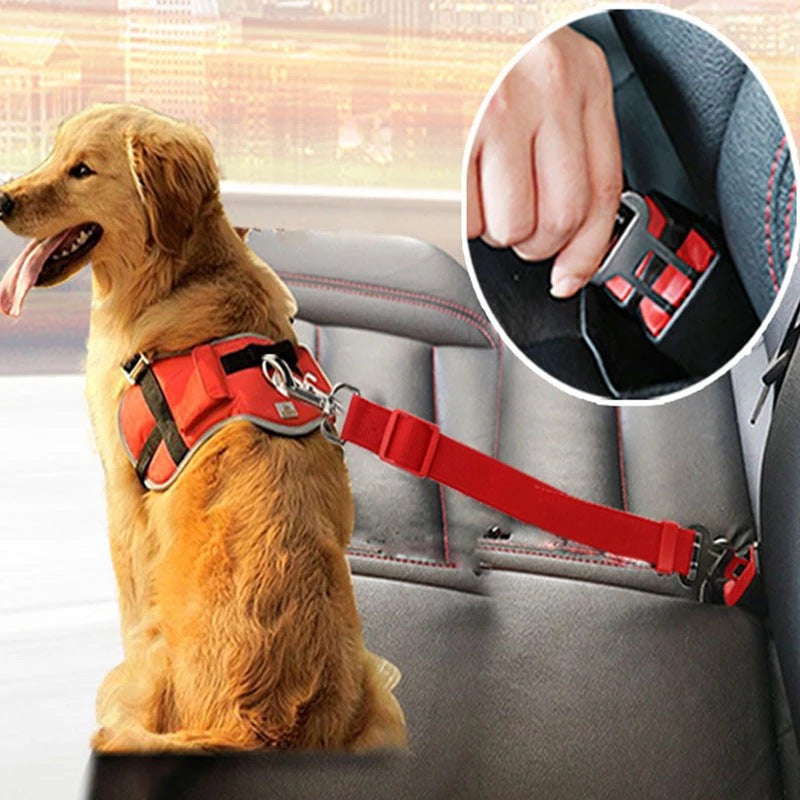 Adjustable Pet Car Seat Belt for Dogs – Safety Harness with Lead Clip for Vehicle Travel