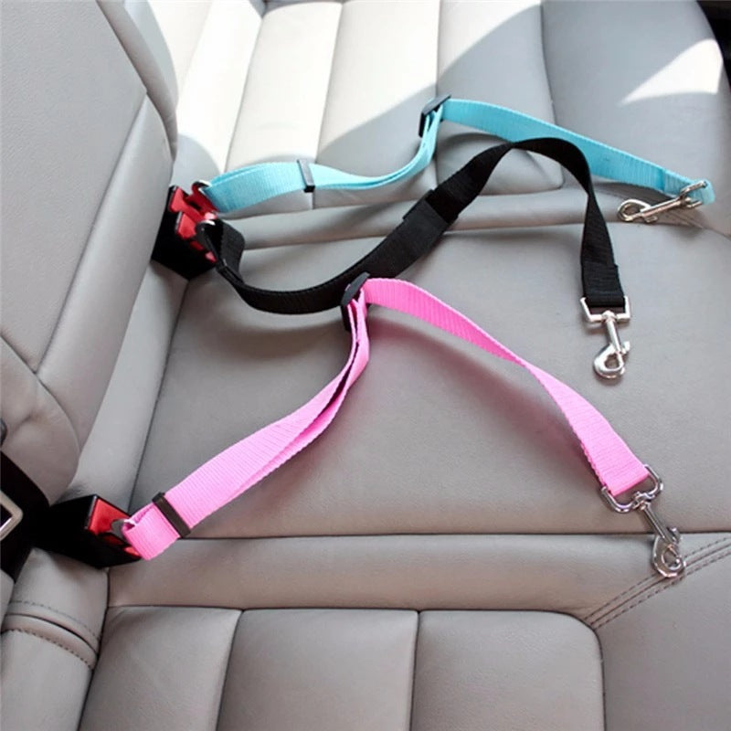 Adjustable Pet Car Seat Belt for Dogs – Safety Harness with Lead Clip for Vehicle Travel